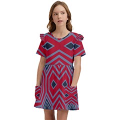 Abstract Pattern Geometric Backgrounds  Kids  Frilly Sleeves Pocket Dress by Eskimos