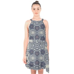 Abstract Pattern Geometric Backgrounds Halter Collar Waist Tie Chiffon Dress by Eskimos