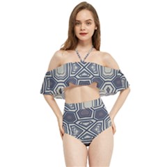 Abstract Pattern Geometric Backgrounds Halter Flowy Bikini Set 