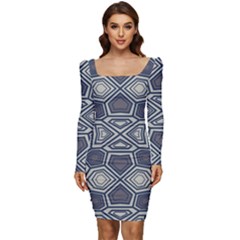 Abstract Pattern Geometric Backgrounds Women Long Sleeve Ruched Stretch Jersey Dress by Eskimos