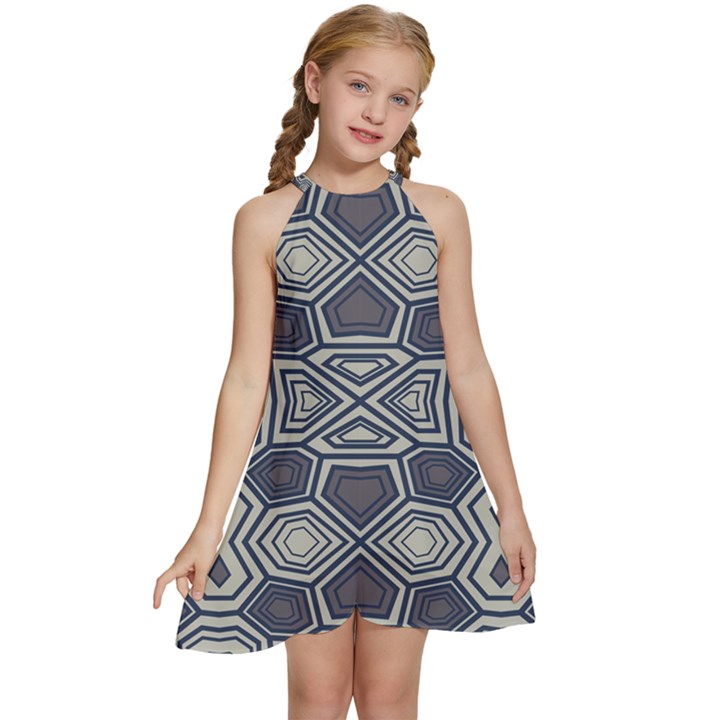 Abstract pattern geometric backgrounds Kids  Halter Collar Waist Tie Chiffon Dress