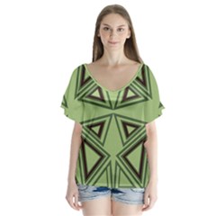 Abstract Pattern Geometric Backgrounds V-neck Flutter Sleeve Top by Eskimos