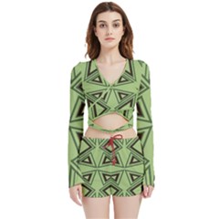 Abstract Pattern Geometric Backgrounds Velvet Wrap Crop Top And Shorts Set by Eskimos