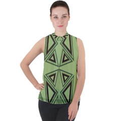 Abstract Pattern Geometric Backgrounds Mock Neck Chiffon Sleeveless Top by Eskimos