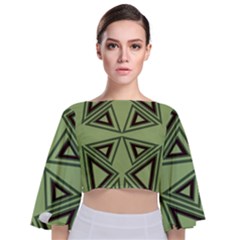 Abstract Pattern Geometric Backgrounds Tie Back Butterfly Sleeve Chiffon Top by Eskimos