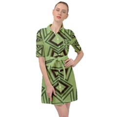 Abstract Pattern Geometric Backgrounds Belted Shirt Dress by Eskimos