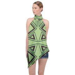 Abstract Pattern Geometric Backgrounds Halter Asymmetric Satin Top by Eskimos