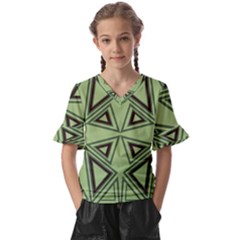 Abstract Pattern Geometric Backgrounds Kids  V-neck Horn Sleeve Blouse by Eskimos