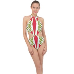 Abstract Pattern Geometric Backgrounds Halter Side Cut Swimsuit by Eskimos