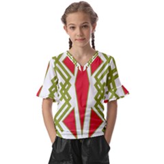 Abstract Pattern Geometric Backgrounds Kids  V-neck Horn Sleeve Blouse by Eskimos