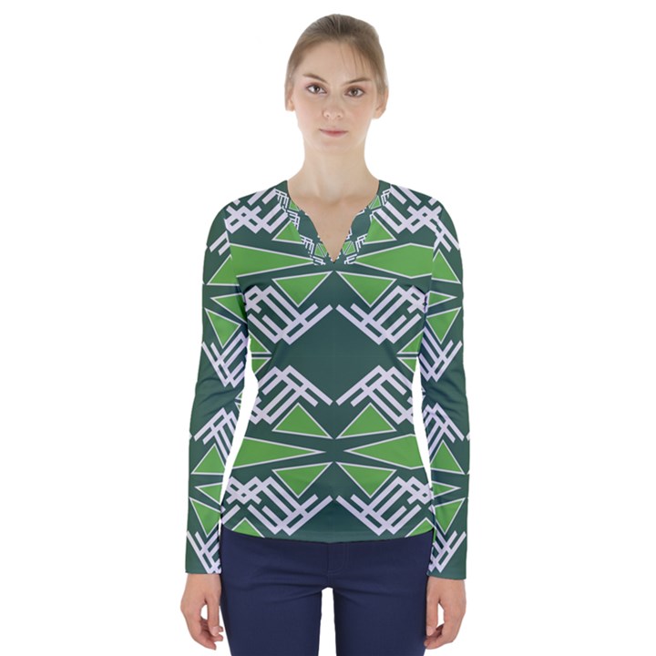 Abstract pattern geometric backgrounds  V-Neck Long Sleeve Top