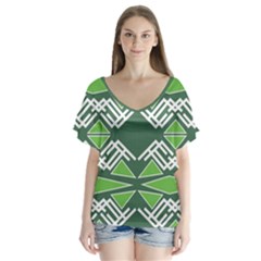 Abstract Pattern Geometric Backgrounds  V-neck Flutter Sleeve Top by Eskimos