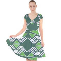 Abstract Pattern Geometric Backgrounds  Cap Sleeve Front Wrap Midi Dress by Eskimos