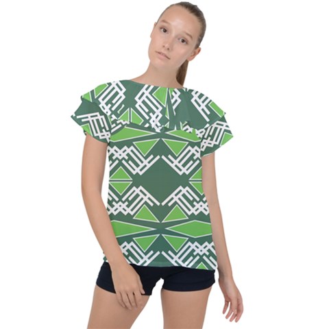 Abstract Pattern Geometric Backgrounds  Ruffle Collar Chiffon Blouse by Eskimos