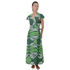 Abstract Pattern Geometric Backgrounds  Flutter Sleeve Maxi Dress by Eskimos