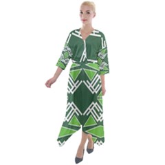 Abstract Pattern Geometric Backgrounds  Quarter Sleeve Wrap Front Maxi Dress