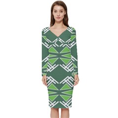 Abstract Pattern Geometric Backgrounds  Long Sleeve V-neck Bodycon Dress  by Eskimos