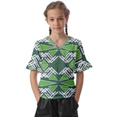 Abstract Pattern Geometric Backgrounds  Kids  V-neck Horn Sleeve Blouse