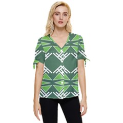 Abstract Pattern Geometric Backgrounds  Bow Sleeve Button Up Top