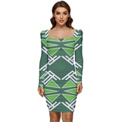 Abstract Pattern Geometric Backgrounds  Women Long Sleeve Ruched Stretch Jersey Dress