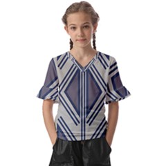 Abstract Pattern Geometric Backgrounds  Kids  V-neck Horn Sleeve Blouse