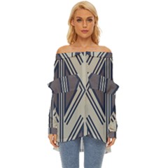 Abstract Pattern Geometric Backgrounds  Off Shoulder Chiffon Pocket Shirt