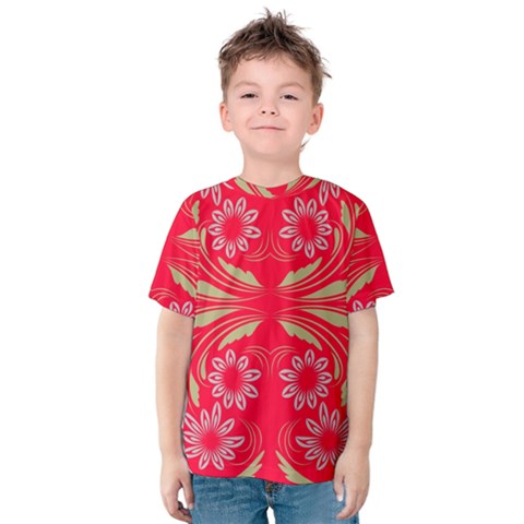 Folk Flowers Print Floral Pattern Ethnic Art Kids  Cotton Tee by Eskimos