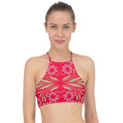 Folk Flowers Print Floral Pattern Ethnic Art Racer Front Bikini Top by Eskimos