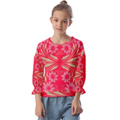 Folk Flowers Print Floral Pattern Ethnic Art Kids  Cuff Sleeve Top