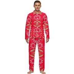 Folk Flowers Print Floral Pattern Ethnic Art Men s Long Sleeve Velvet Pocket Pajamas Set by Eskimos