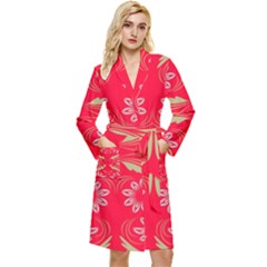 Folk Flowers Print Floral Pattern Ethnic Art Long Sleeve Velour Robe by Eskimos