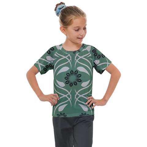 Folk Flowers Print Floral Pattern Ethnic Art Kids  Mesh Piece Tee by Eskimos