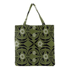 Folk Flowers Print Floral Pattern Ethnic Art Grocery Tote Bag by Eskimos