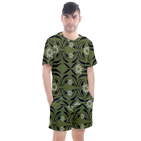 Folk Flowers Print Floral Pattern Ethnic Art Men s Mesh Tee And Shorts Set by Eskimos