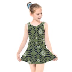 Folk Flowers Print Floral Pattern Ethnic Art Kids  Skater Dress Swimsuit by Eskimos