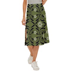 Folk Flowers Print Floral Pattern Ethnic Art Midi Panel Skirt