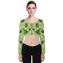 Folk Flowers Print Floral Pattern Ethnic Art Velvet Long Sleeve Crop Top by Eskimos