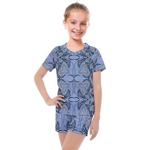 Folk Flowers Print Floral Pattern Ethnic Art Kids  Mesh Tee And Shorts Set by Eskimos