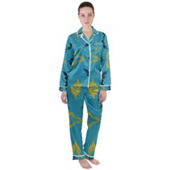 Folk Flowers Print Floral Pattern Ethnic Art Satin Long Sleeve Pajamas Set by Eskimos