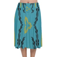 Folk Flowers Print Floral Pattern Ethnic Art Velvet Flared Midi Skirt by Eskimos