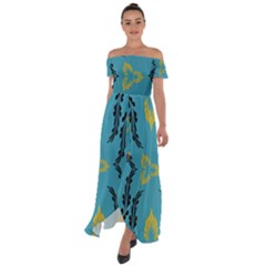 Folk Flowers Print Floral Pattern Ethnic Art Off Shoulder Open Front Chiffon Dress by Eskimos