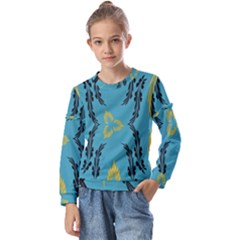 Folk Flowers Print Floral Pattern Ethnic Art Kids  Long Sleeve Tee With Frill 