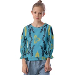 Folk Flowers Print Floral Pattern Ethnic Art Kids  Cuff Sleeve Top