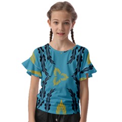 Folk Flowers Print Floral Pattern Ethnic Art Kids  Cut Out Flutter Sleeves by Eskimos