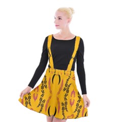 Folk Flowers Print Floral Pattern Ethnic Art Suspender Skater Skirt by Eskimos