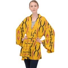 Folk Flowers Print Floral Pattern Ethnic Art Long Sleeve Velvet Kimono  by Eskimos