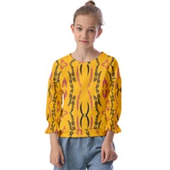 Folk Flowers Print Floral Pattern Ethnic Art Kids  Cuff Sleeve Top