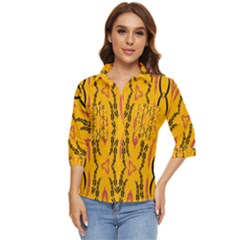 Folk Flowers Print Floral Pattern Ethnic Art Women s Quarter Sleeve Pocket Shirt