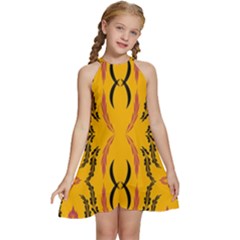 Folk Flowers Print Floral Pattern Ethnic Art Kids  Halter Collar Waist Tie Chiffon Dress