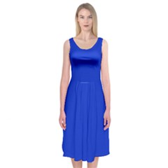 Blue Plain  Midi Sleeveless Dress